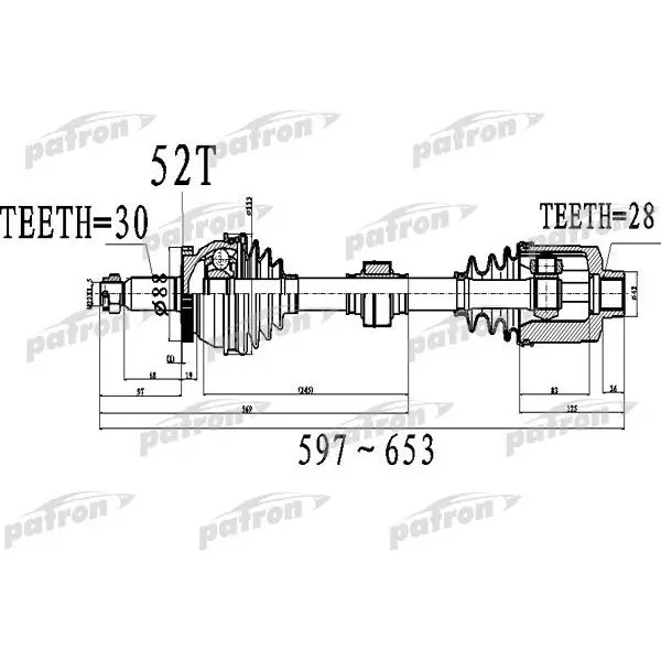 Полуось передний мост справа 30x567x88x28 ABS:52T KIA SORENTO [XM] 09 PATRON PDS0522 | Автомобили и