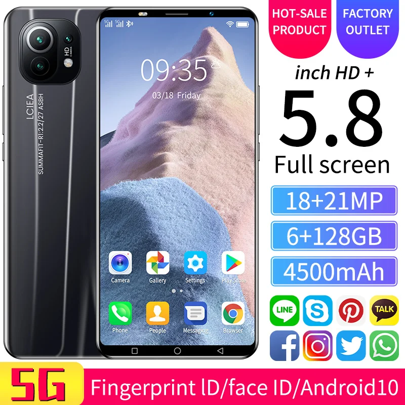 

Hot Sale Cheap Smart Phone 6+128GB 8 Core 18+21MP Fingerprint Unlock 4500mAh Cellphones 5.8 Inch Dual SIM+Micro SD Smart Phone