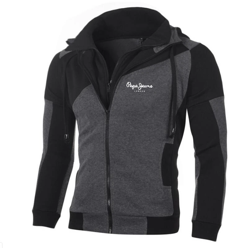 

Fashion Spring Men Hoodies Letter Print Male Sweatshirt Zipper Jacket Man Clothing Jacket Fake Two Piece Outerwear Coat Homme