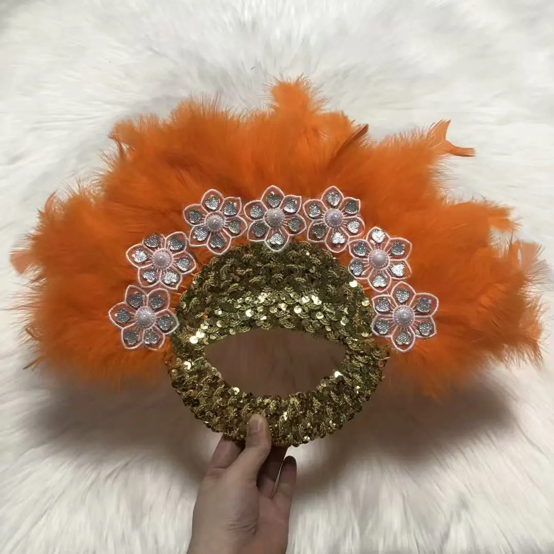 1 шт. Африканский бежевый индейка перо ручной вентилятор ручная работа Фанаты для