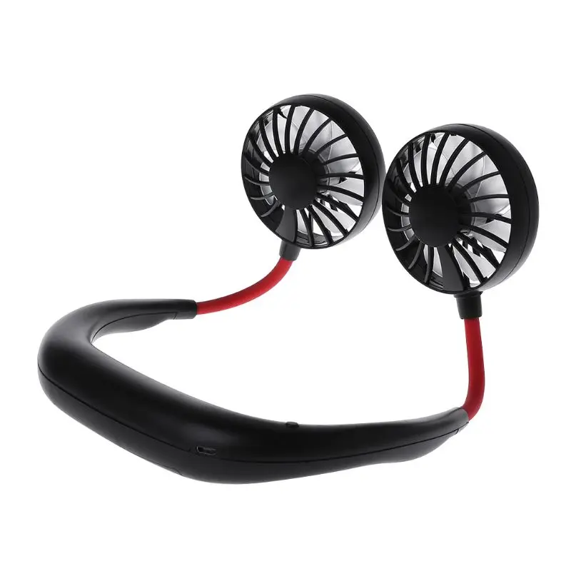 

Neck-mounted personal fan with USB cable rechargeable portable mini cooling tool suitable for outdoor home office travel sports