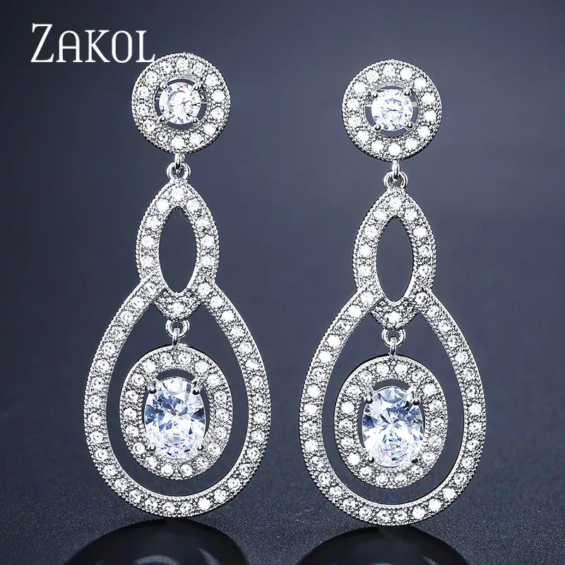 ZAKOL Trendy Water Drop Shape Cubic Zircon Micro Pave Stone Earrings For Bridal Wedding Jewelry Women Bijoute FSEP2163 | Украшения и