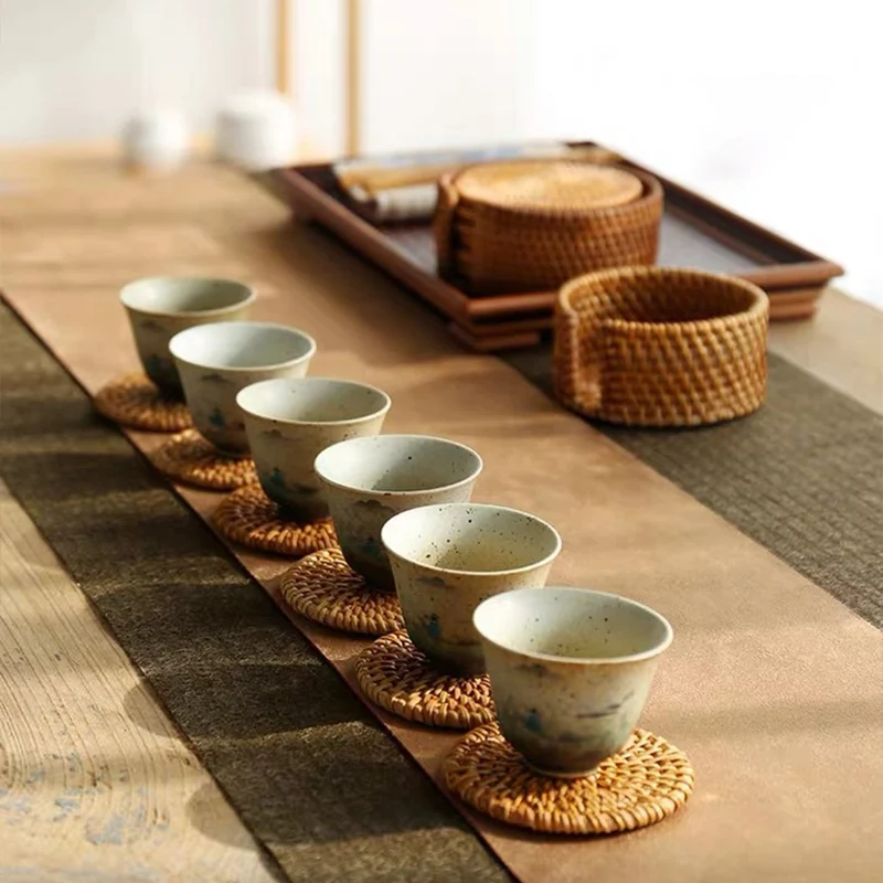 Джутовые тканые подставки круглые столовые приборы нетканые коврики ручная