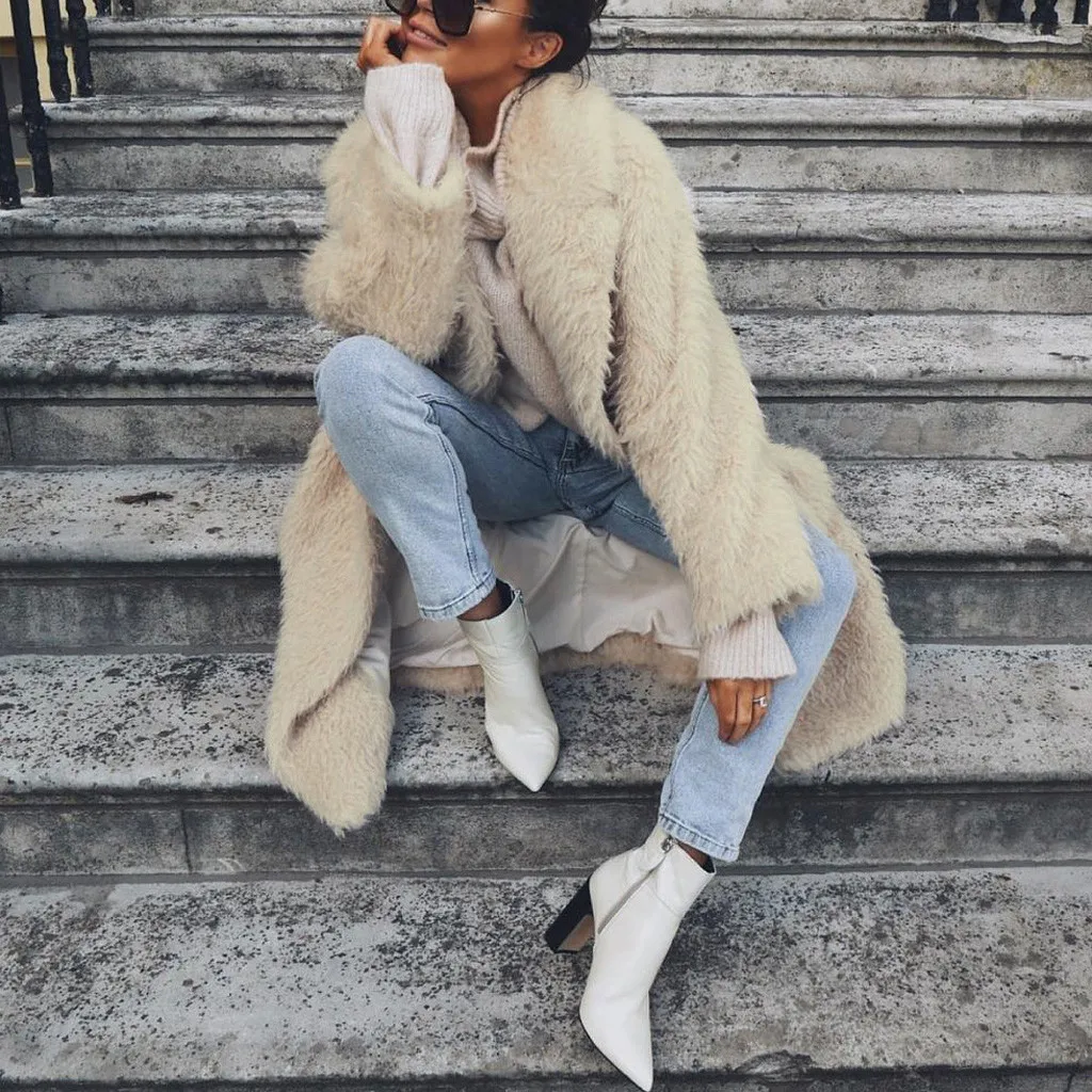 Женское пальто из искусственного меха зима 2019 длинное для женщин модное
