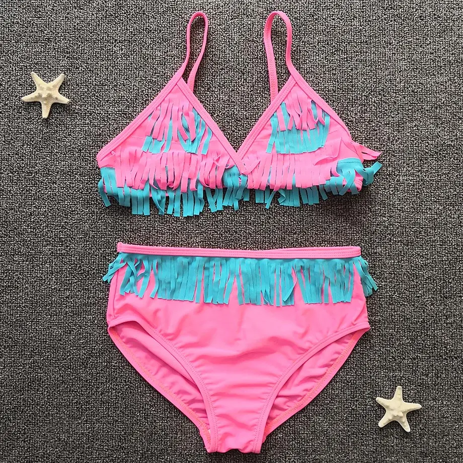 2019 с бахромой для девочек купальник детские купальники От 6 до 12 лет комплект