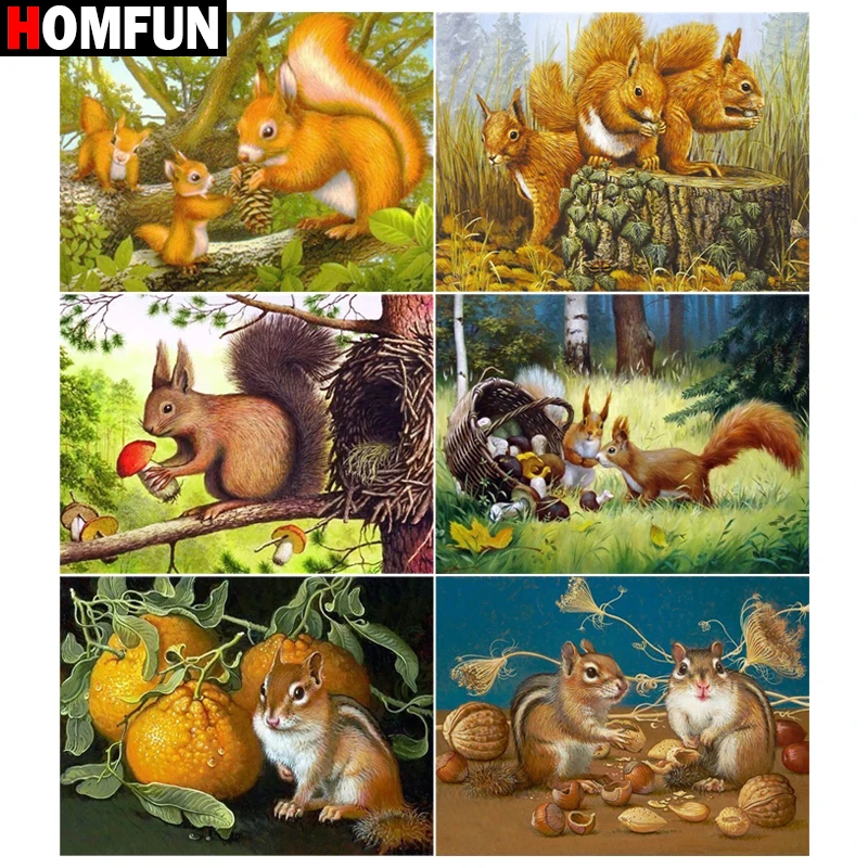 HOMFUN Краски с Алмазная вышивка &quotБелка лес&quot ing камни в форме ромба картина из