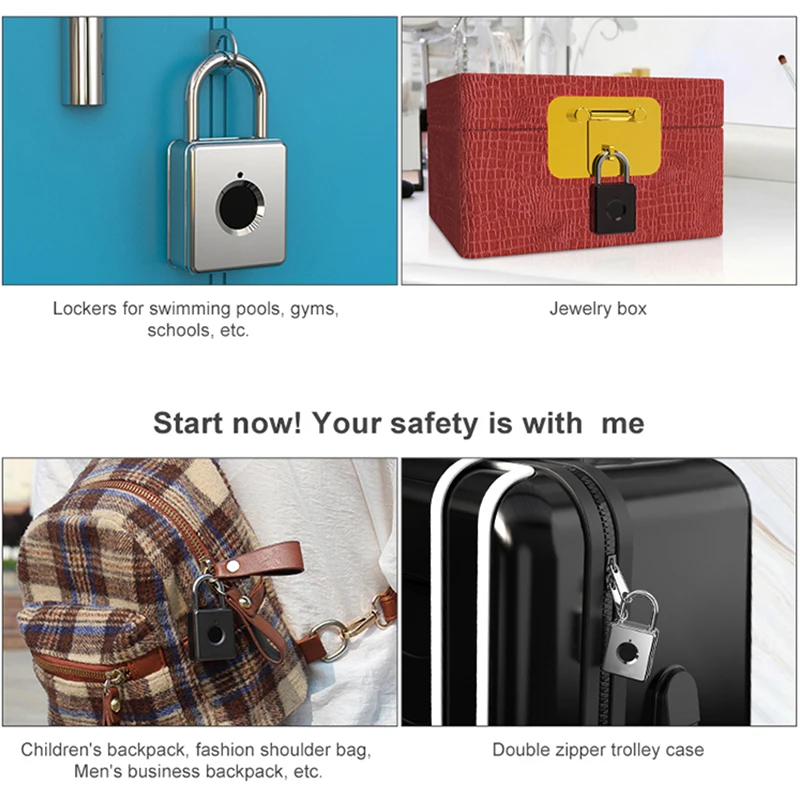 

Mini Smart Biometric Thumbprint Door Padlocks Rechargeable Door Lock Fingerprint Smart Padlock USB Keyless Quick Unlock