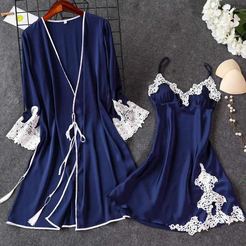 

Summer Night Robe Sexy Women 2PC Strap Top Suit Sleepwear Sets Casual Pajamas Home Wear Nightwear Sleep Kimono Bath Gown