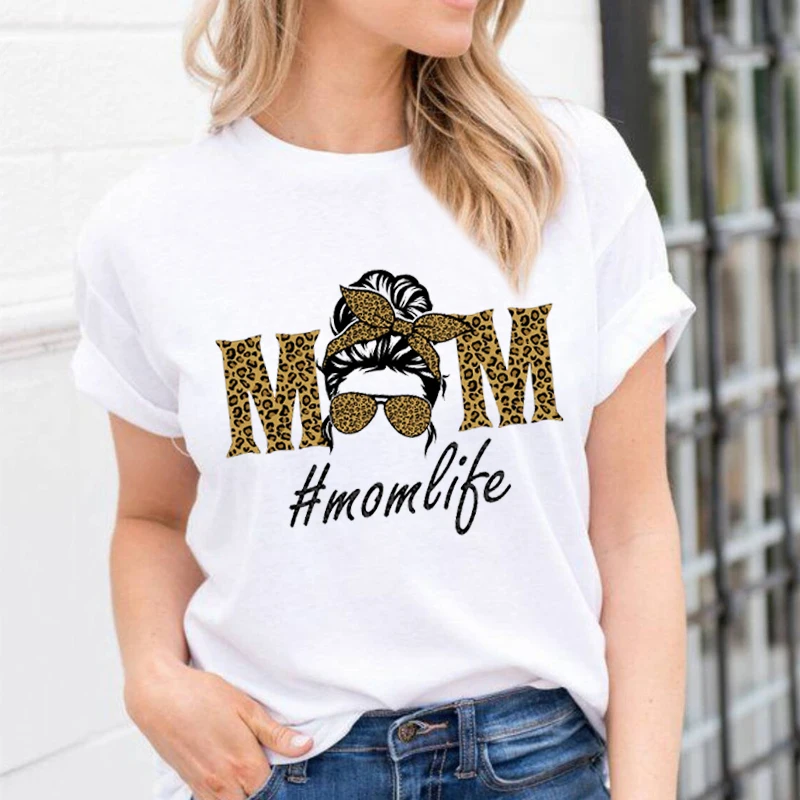 Женская модная прическа с коротким рукавом Повседневная футболка принтом