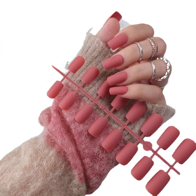 

24pcs Solid DIY Wholesales Fake Nails Matte Short Rectangle Red Blue Green Nail Tips Fingernail Level Nail Art False Nails