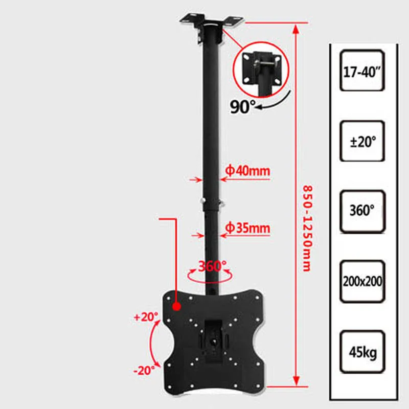 

(85-125CM) DLC-201A 200X200 10"-37" Height adjustable 125cm 15 tilt up down tv wall mount lcd ceiling bracket led stand