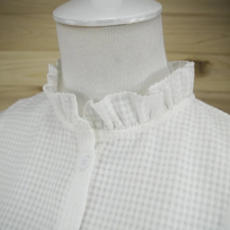 white Blouse Fashion Autumn elegant Stand Neck Women Top Vintage court fake collar Winter Detachable Doll Collar Half Shirt Clothing - Цвет: white