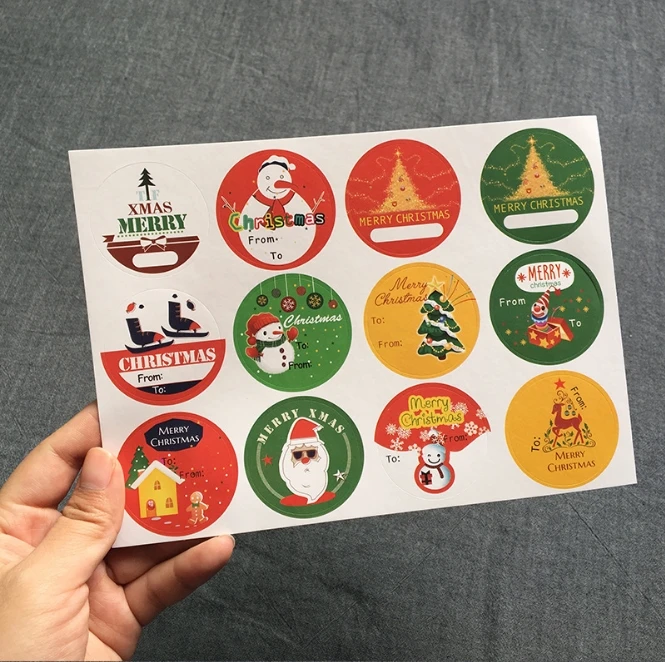90 шт/10 листов, новинка, Merry Christmas, ручная упаковка для торта, уплотнительные этикетки из крафтовой бумаги, наклейки для выпечки, Подарочные наклейки «сделай сам» - Цвет: C  10sheets 120pcs