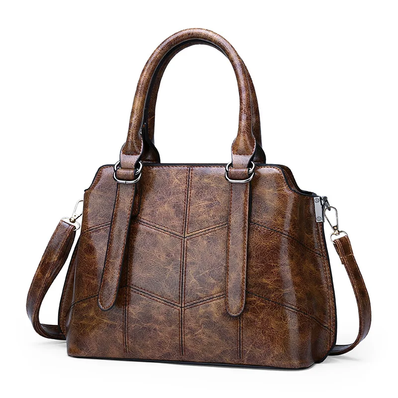 

Fashion oil leather retro chain three-piece big bag Casual single-shoulder messenger bag Detachable adjustable shoulder strap