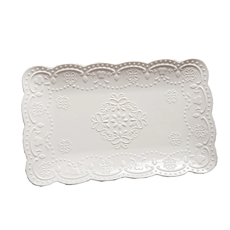 

China ceramic square plate breakfast dessert dish butterfly plate dish afternoon tea fruit tray wedding European embossed home