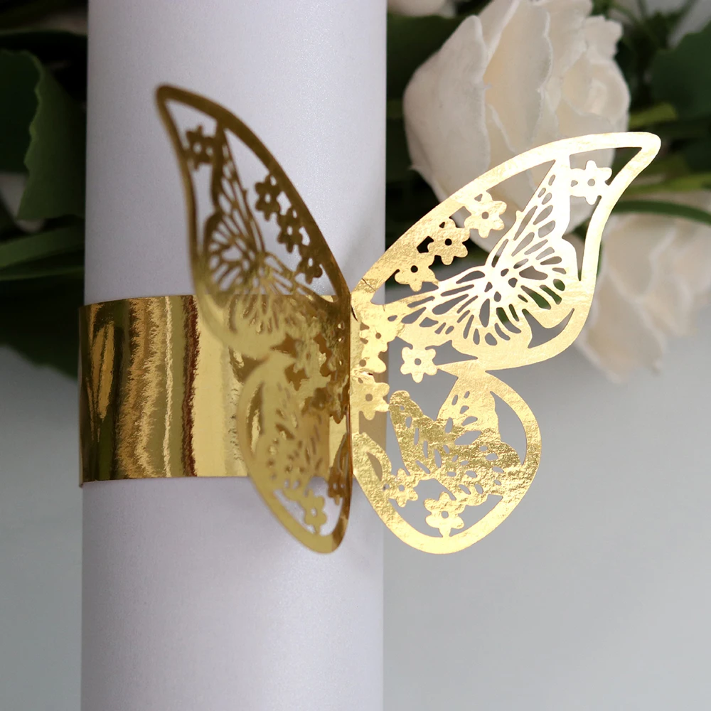 50pcs Butterfly Laser Cut Paper Rings Napkins Holders Hotel Birthday Wedding Banquet Christmas Party Favor Table Dinner Supplies images - 6