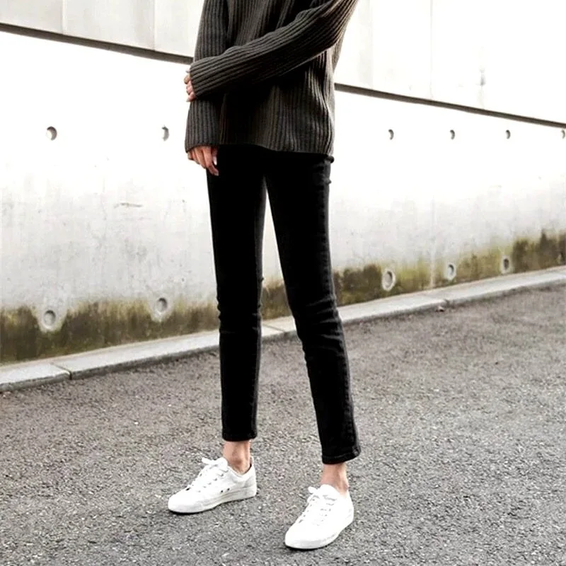 

Black Straight-leg Jeans Women's New Korean Style Eight-point High Waist Slim Nine-point Loose Pants 2021