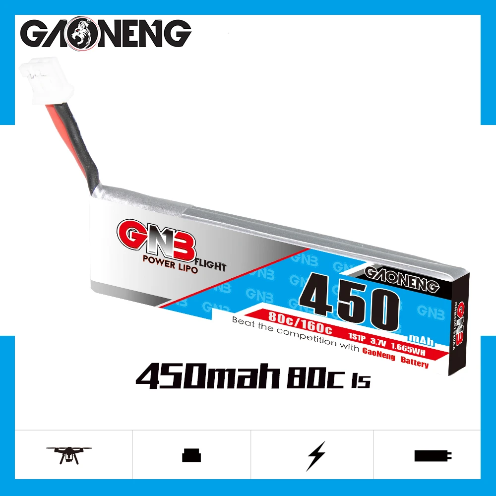 

4PCS GAONENG GNB 3.7V 1S 450mAh 80C/160C Lipo Battery With PH2.0 Plug For RC Helicopter Quadcopter FPV Racing Drone Parts