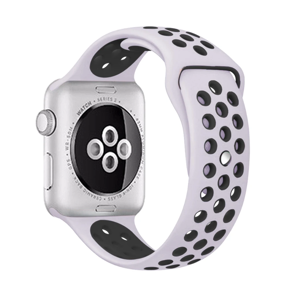 Light purple black Эластичный дышащий силиконовый спортивный ремешок для apple watch 42 мм, 38 мм, Версия 44 мм 40 мм браслет на запястье, apple серии 5/4/3/2/1 Универсальный - Цвет ремешка: Light purple black