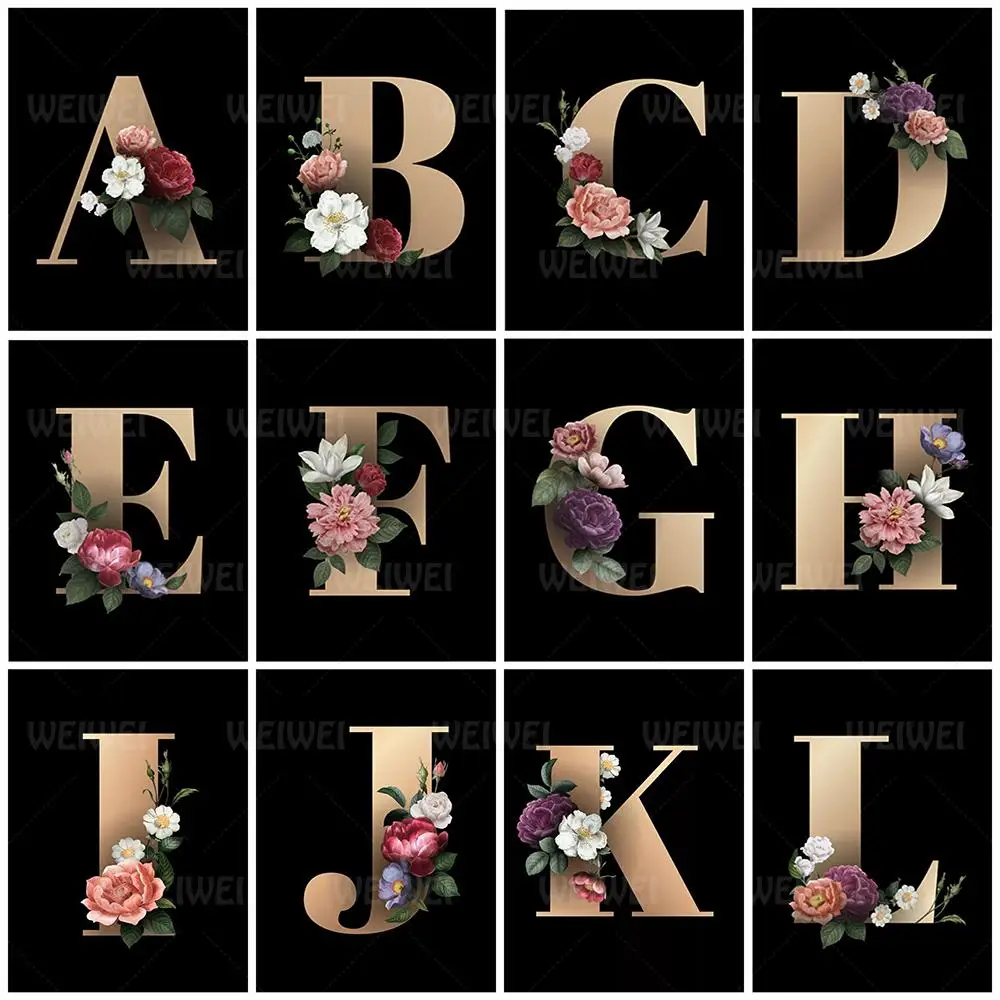 

Набор для алмазной живописи для взрослых, Алмазная мозаика с 26 буквами на английском языке 5D «сделай сам», мозаика с цветами для украшения