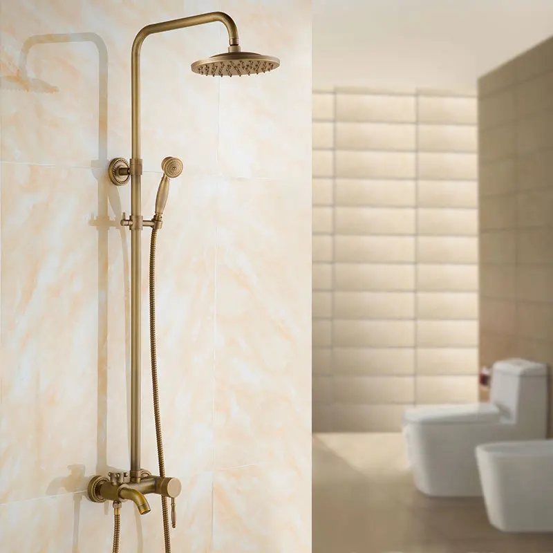 Настенный смеситель для душа 2 стиля античный латунный с дождевой насадкой 8
