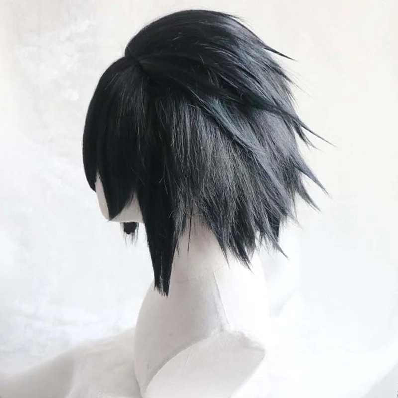 

Black Short Fluffy Layered Synthetic Hair Wigs Uchiha Sasuke Cosplay Wig Heat Resistance fiber + Wig Cap