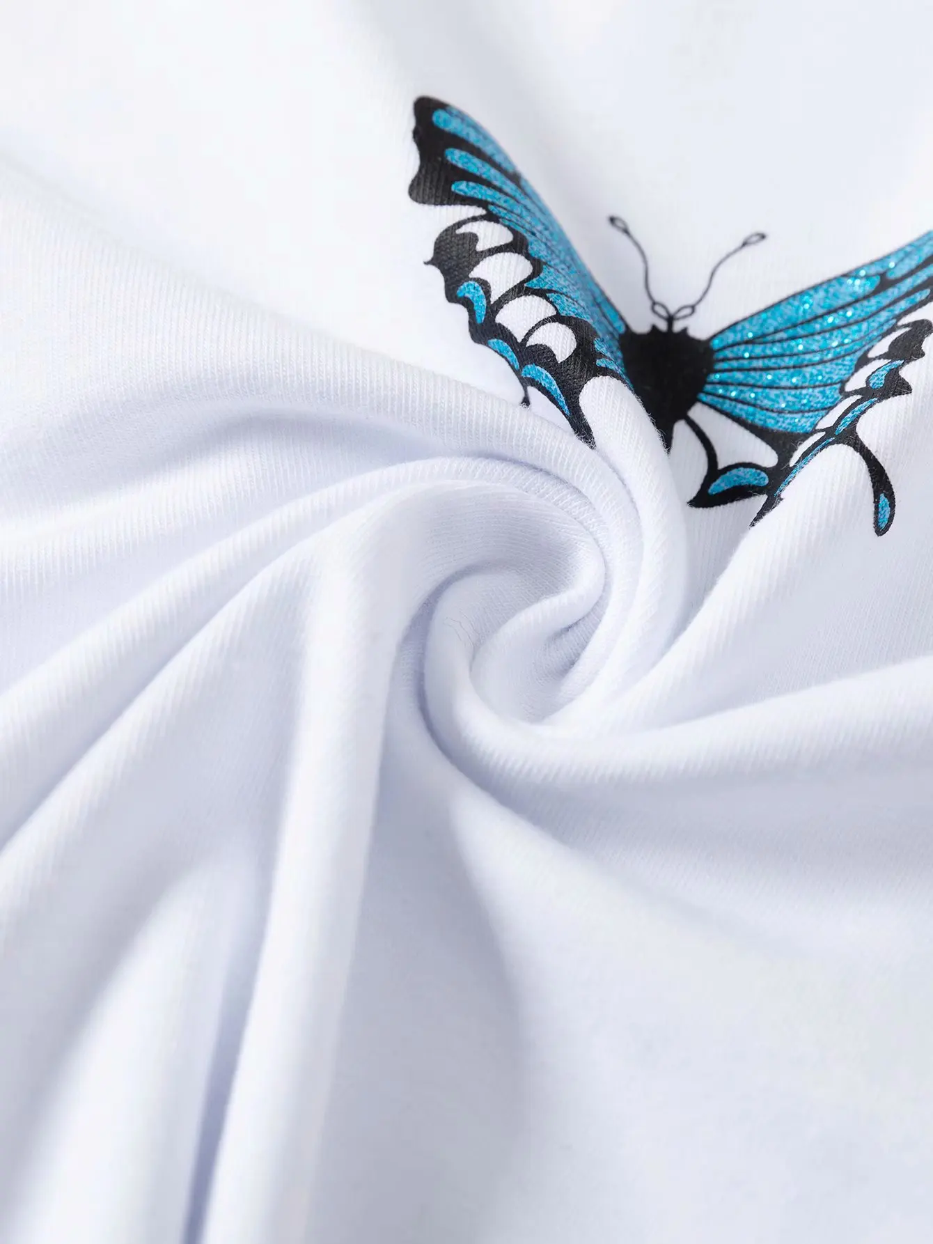 

Women's Butterfly Print Wave Edge Crop T Shirt Summer Short Sleeve O Neck Tees Ladies Casual Streetwear T Shirt Top