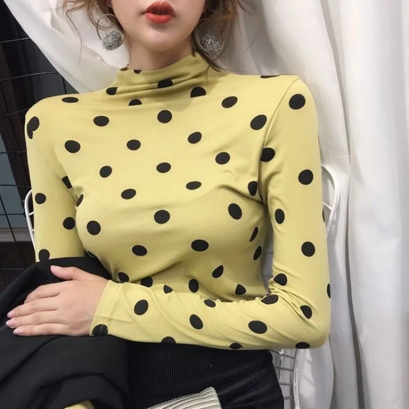 Осенняя водолазка в горошек с длинными рукавами женская зимняя новая