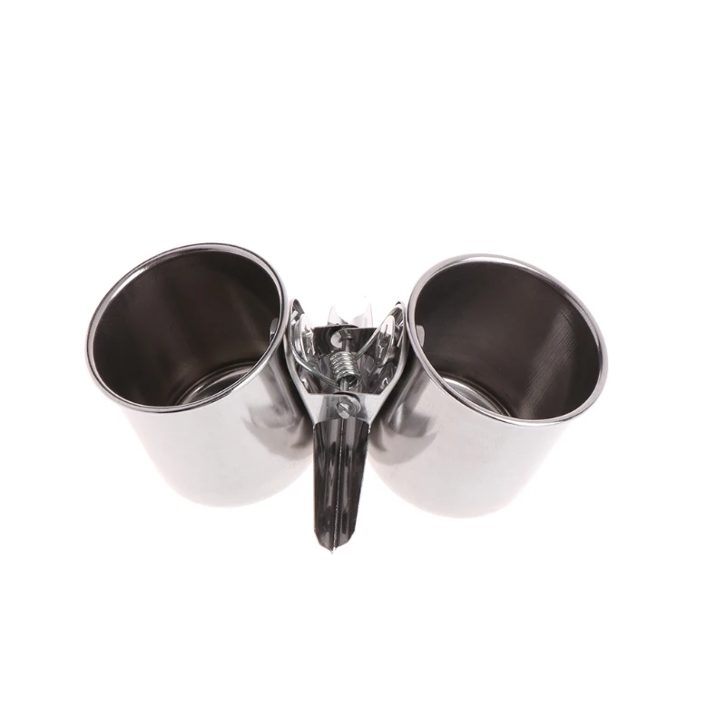 Двойные чашки подача воды пищи Bird с зажимом подставка из нержавеющей стали для