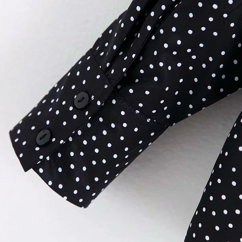 Женская белая блузка в горошек с цветочным принтом рубашка длинным рукавом и