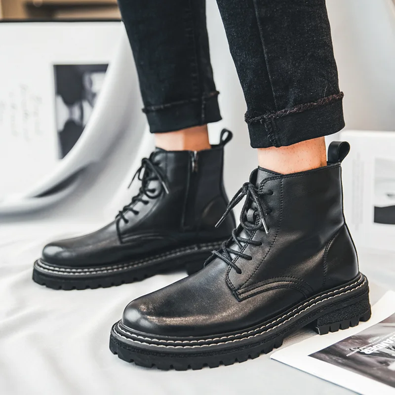 

Мужские ботинки для верховой езды, Новинка осени 2021, трендовые Тактические Кожаные Ботинки Челси, Универсальные ботинки с высоким берцем в ...