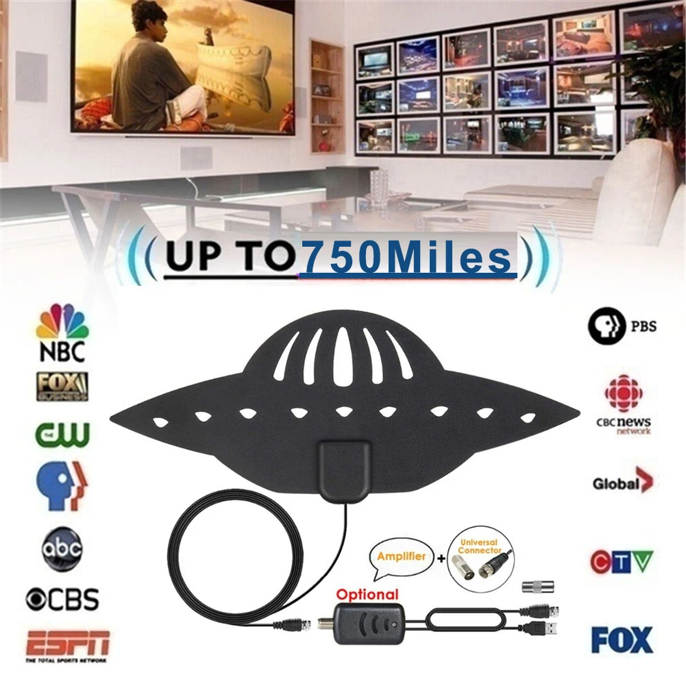 ТВ-антенна НЛО в стиле 750 миль 4K HD с усилителем ресивера сигнала 28 дБ цифровая