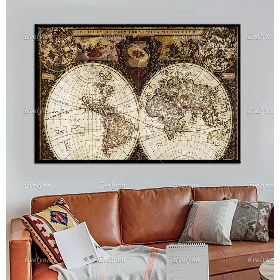 

Vintage World Map Oil Painting Posters And Prints On Canvas Retro Wall Art Modular Pictures Living Home Room Bedroom Decoration