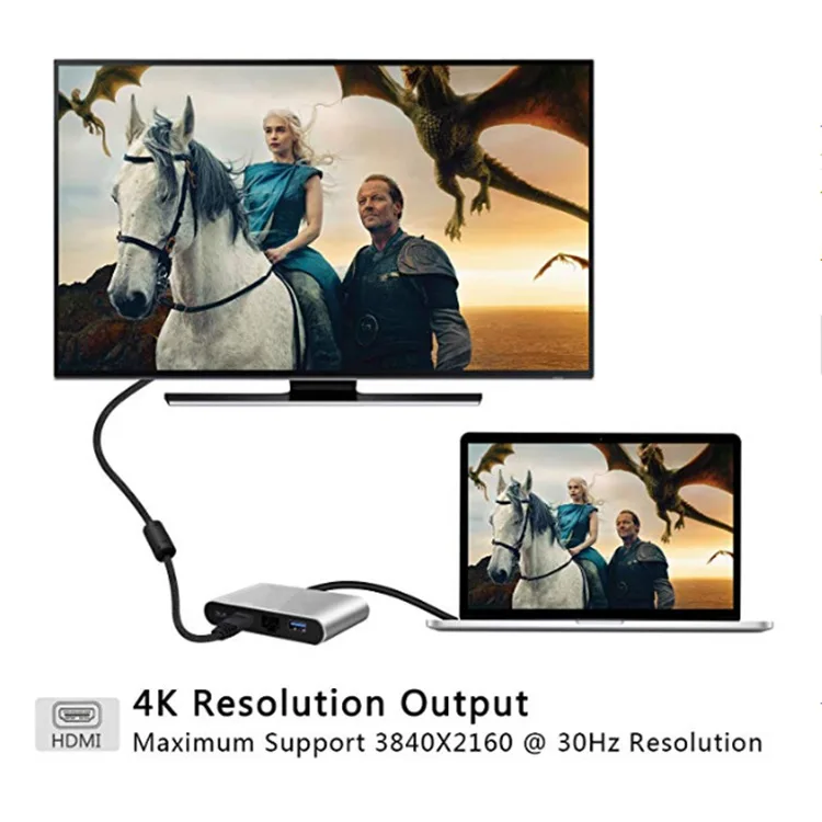 Тип C Thunderbolt 3 к HDMI-Совместимость Lan RJ45 Ethernet адаптер USB-C PD USB 0 концентратор для MacBook