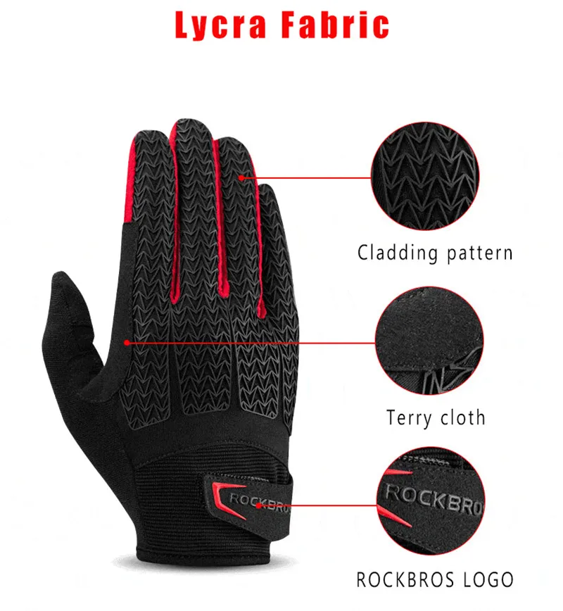 ROCKBROS Touch Screen Men Cycling Gloves Autumn Winter Windproof MTB Bike Bicycle Gloves GEL Pad Shockproof Full Finger Mittens
