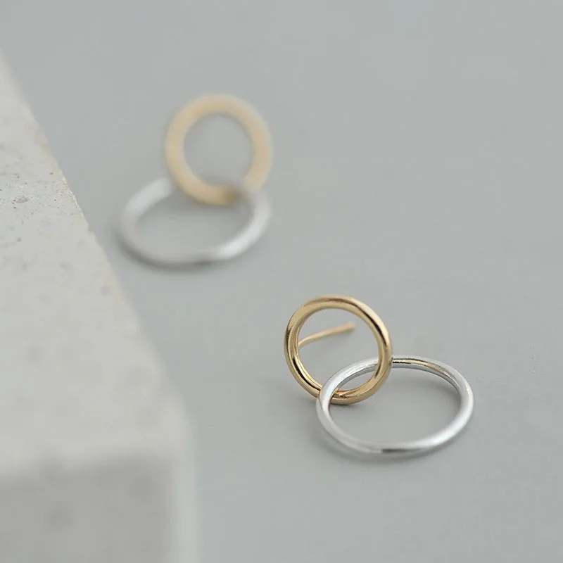 

POPACC 925 Sterling Silver Simple Double Circle Earrings For Women Staggered Earrings Gift