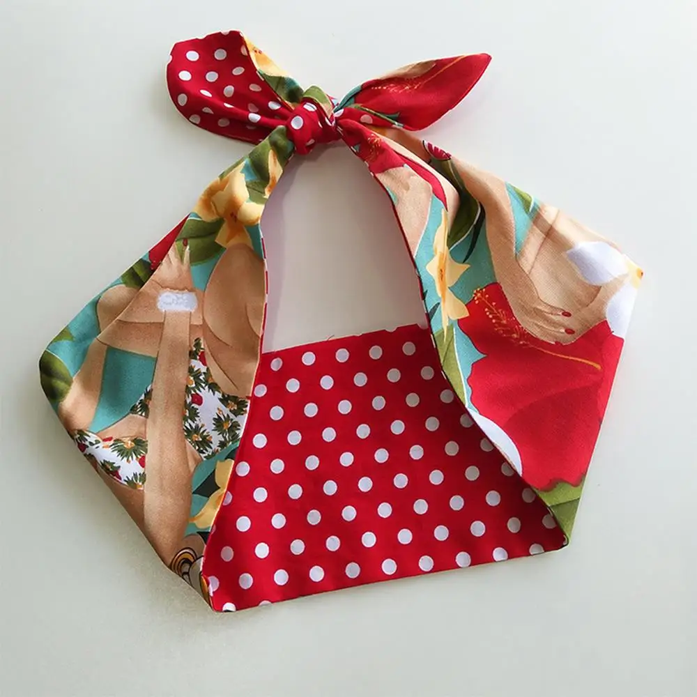 В стиле ретро с цветочным принтом заячьи ушки Налобная повязка металлической