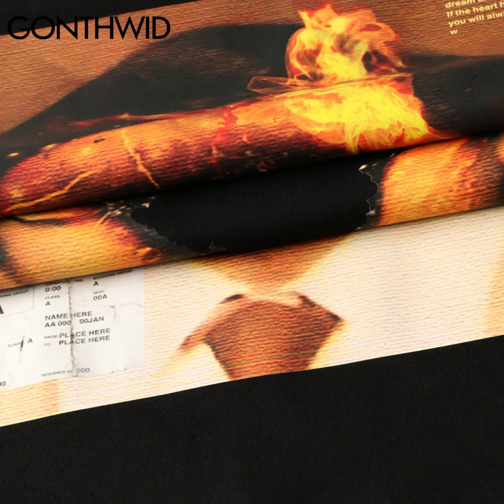 Футболка GONTHWID уличная в стиле хип-хоп хлопковая рубашка с плакатом огня и