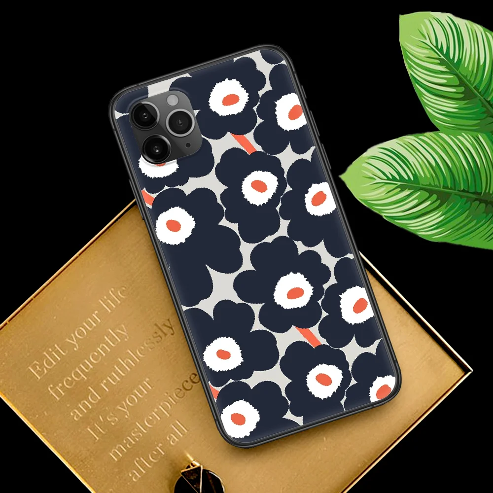 

Marimekk Flowers Phone Case For Iphone 4 4s 5 5S SE 5C 6 6S 7 8 Plus X XS XR 11 12 Mini Pro Max 2020 black Back 3D Hoesjes