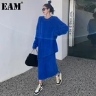 EAM юбка средней длины, вязаный костюм из двух предметов, новинка, круглый вырез, длинный рукав, черный, свободный, женская мода, весна-осень 2022, 1DE4937