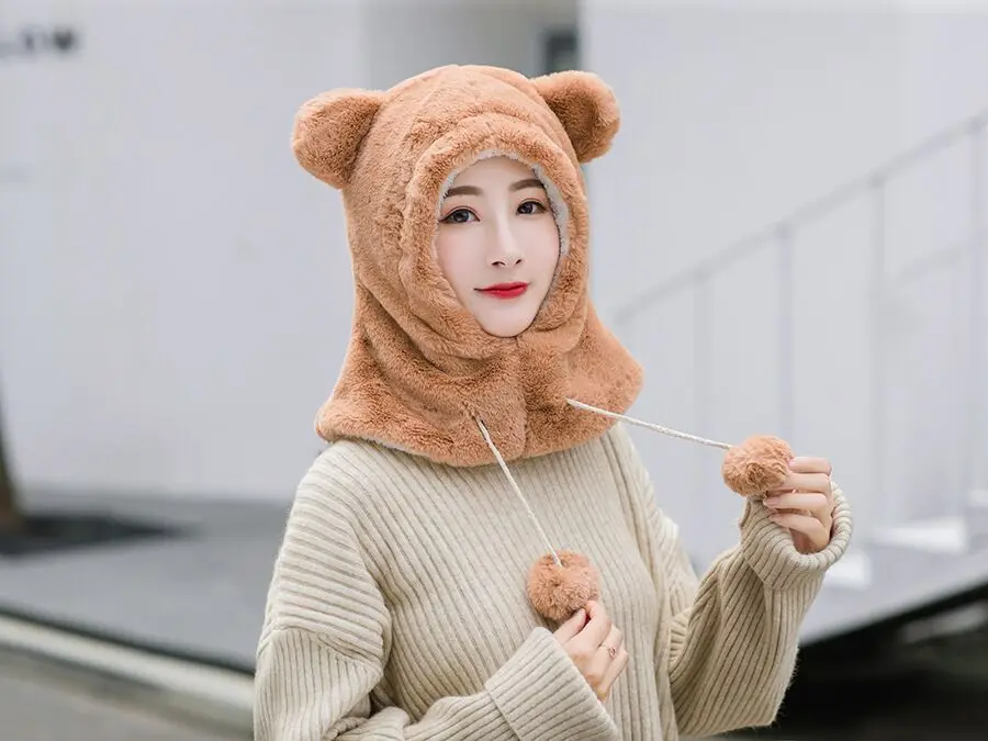 PLOERMIN новые милые Мультяшные уши Skullies Beanies кроличий мех вязаные шапки зимние толстые теплые мягкие Твердые крышки Зимние женские шапки