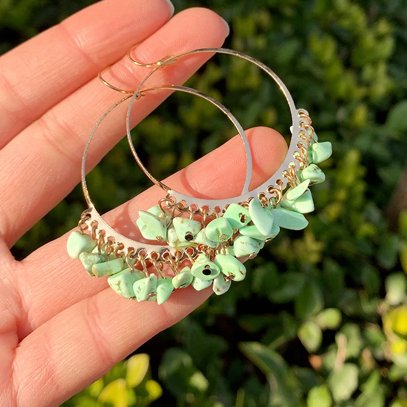 SAY HELLO серьги кольца из бирюзы с неровным камнем подвеска Зелеными камнями