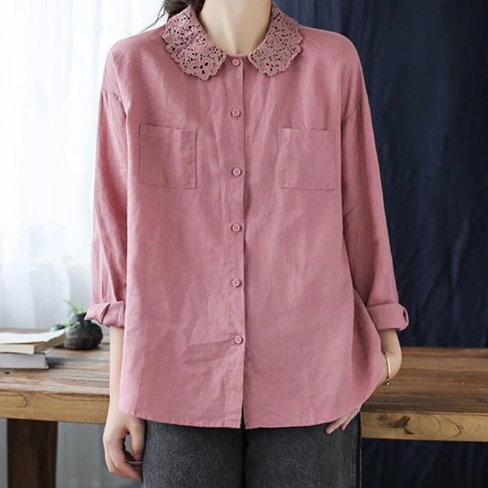 Размера плюс женские блузки 2021 Новое поступление в винтажном стиле С кружевным