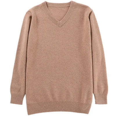

and sweater Pure woolen autumn winter pure color sweater V-collar long-sleeved loose sweater pullover sweater