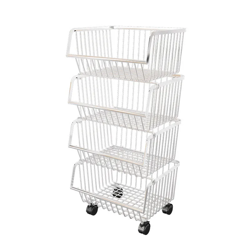 Бытовая многоярусная напольная корзина для хранения фруктов и овощей подвижная