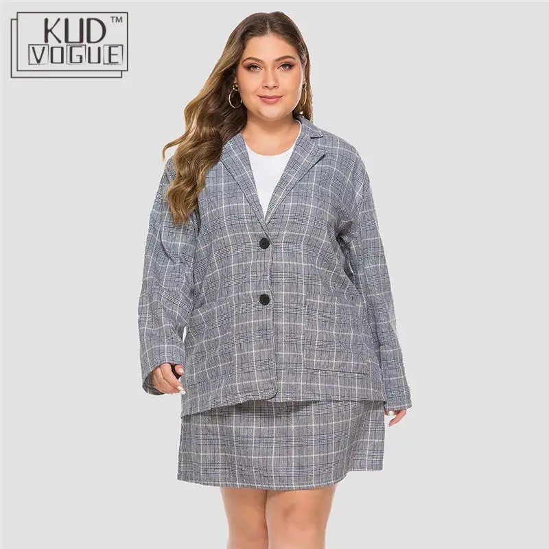 Корейский модный осенний элегантный клетчатый Блейзер Плюс размер женский