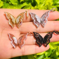 5pcs double butterflies charm for women bracelet clear rhinestone paved silver plated pendants for necklace jewelry craft making