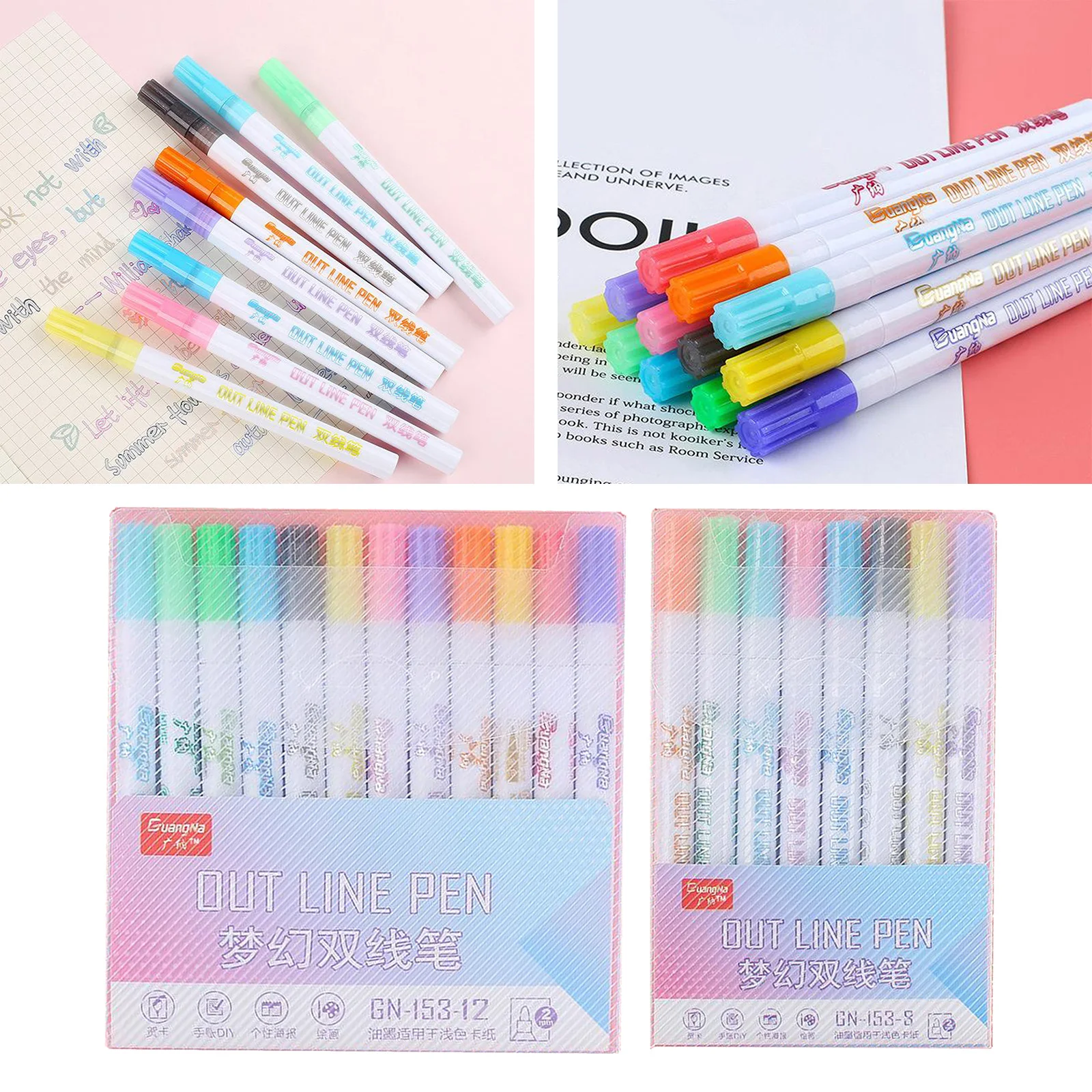 

Self-outline Metallic Markers, 8/12pcs Double Line Pen Mixed Color Kids, Adults