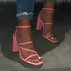 Новинка удобные летние сандалии г. Универсальные Розовые босоножки на высоком каблуке с открытым носком повседневные однотонные босоножки размера плюс