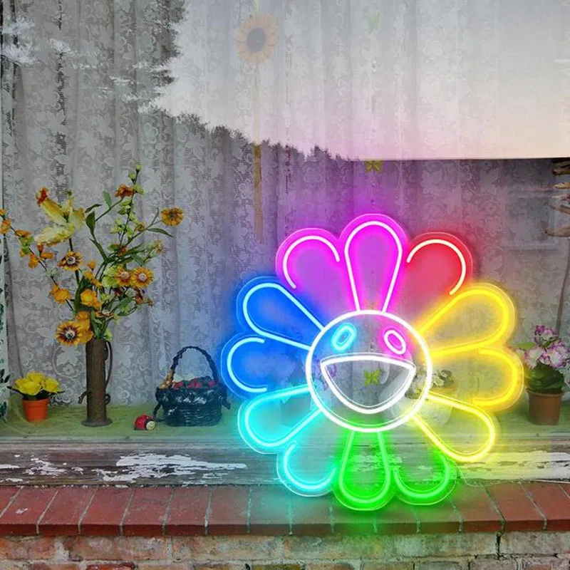 

Flower by Takashi Murakam Neon LED Light Signs Shop Logo Pub Store Club Nightclub Game Room Wall Decor Wedding Birthday Party De